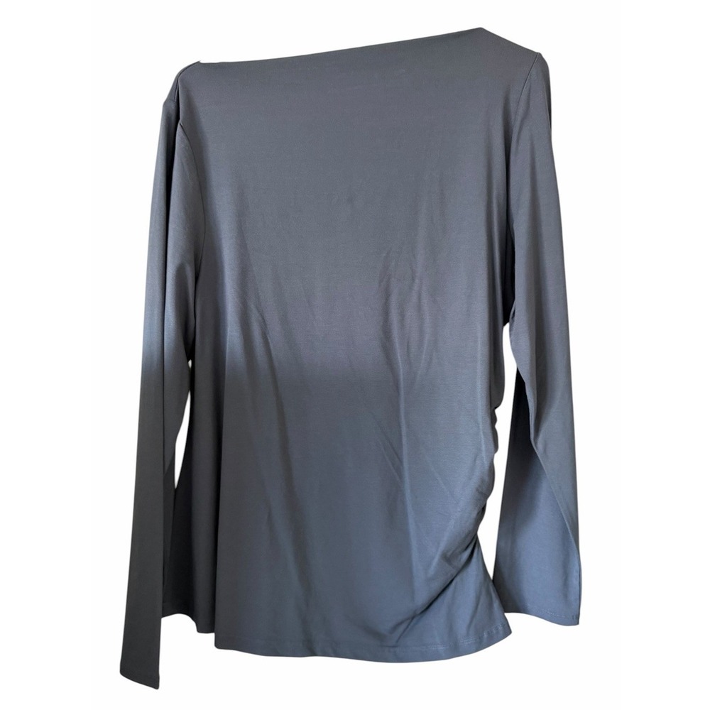 Vince Pacific Azure Slash-Neck Long-Sleeve Top Paz Women's Size XL